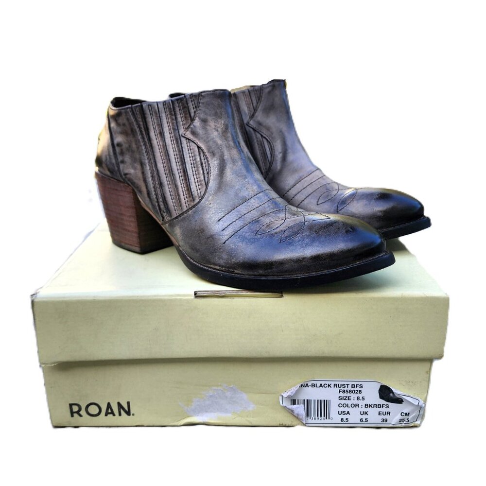 Roan Malina Leather Western Ankle Boots 8 - Picture 12 of 12